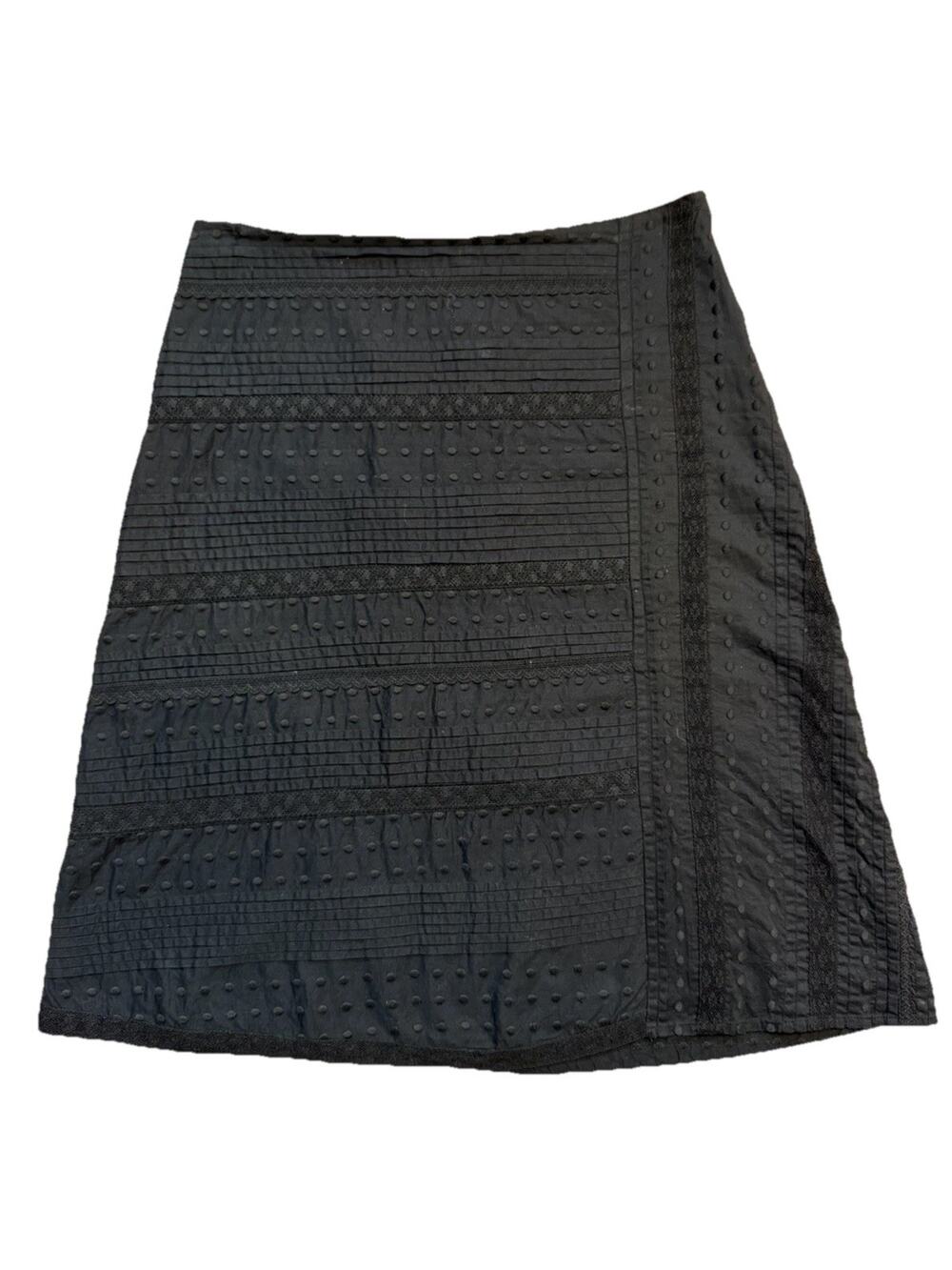 Anthropologie Odille Black Swiss Dot Pintuck Lace Skirt | Size 2 Cottage Prairie